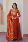 Vedant Vastram Russian Silk Embroidery & Sequence Work Stitched Ethnic Gown-Orange