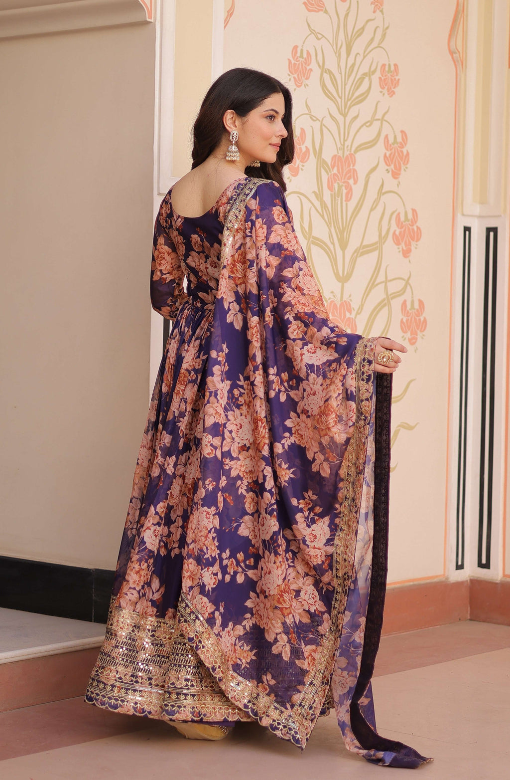 Vedant Vastram Russian Silk Embroidery & Sequence Work Stitched Ethnic Gown-Purple