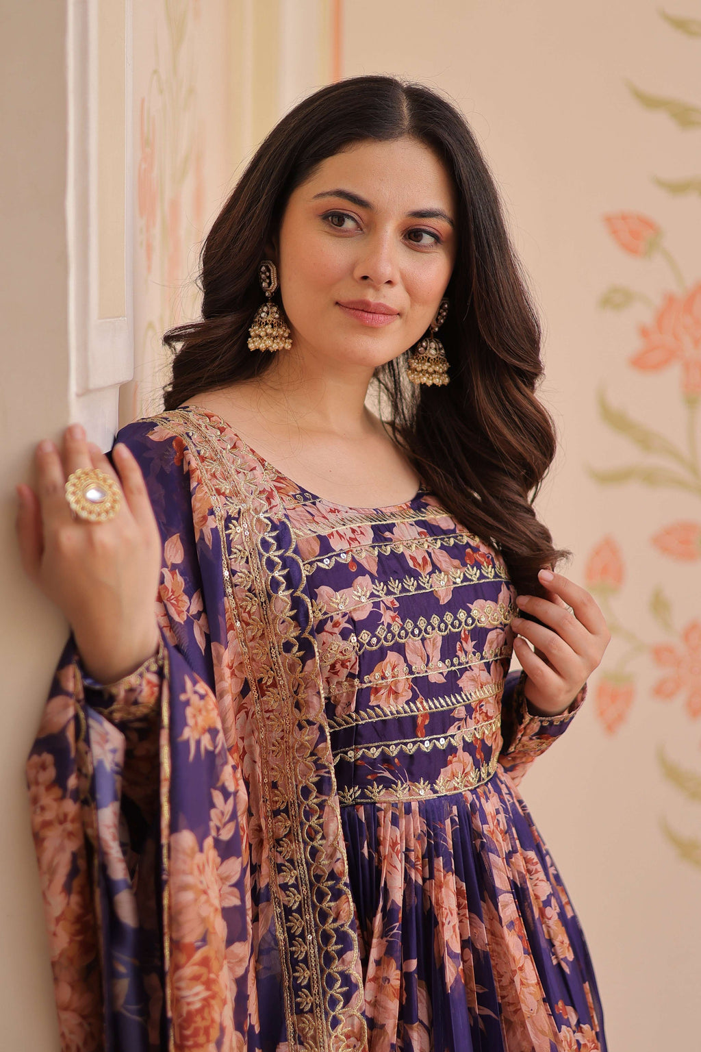 Vedant Vastram Russian Silk Embroidery & Sequence Work Stitched Ethnic Gown-Purple
