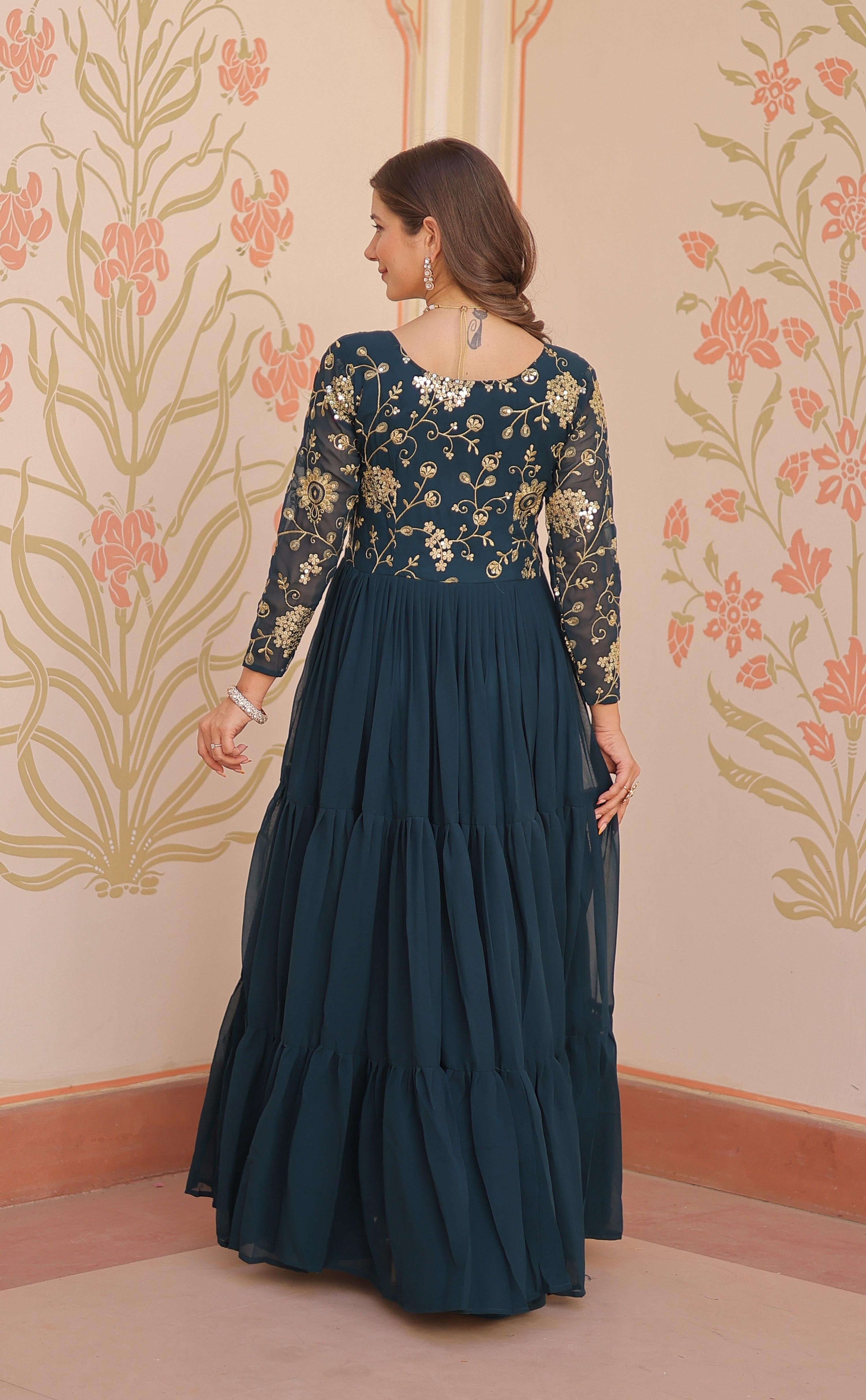 Vedant Vastram Georgette Embroidery & Sequence Work Stitched Ethnic Gown-Rama
