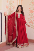 Vedant Vastram Georgette Embroidery & Sequence Work Stitched Ethnic Gown-Maroon