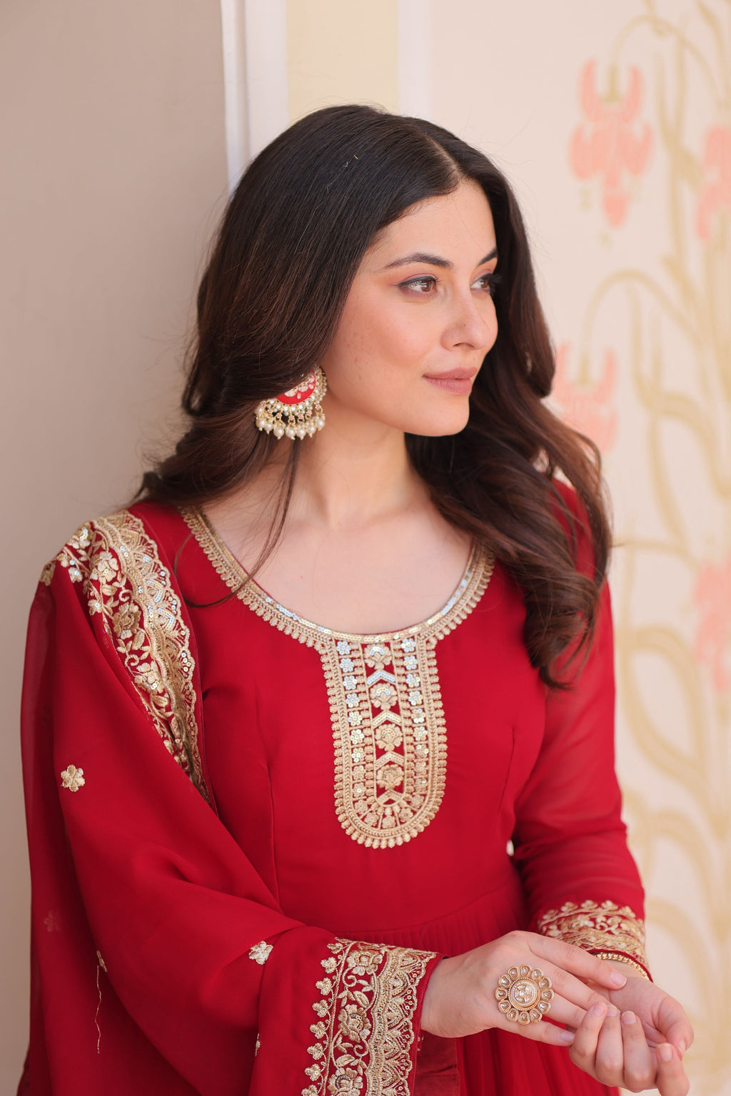 Vedant Vastram Georgette Embroidery & Sequence Work Stitched Ethnic Gown-Maroon