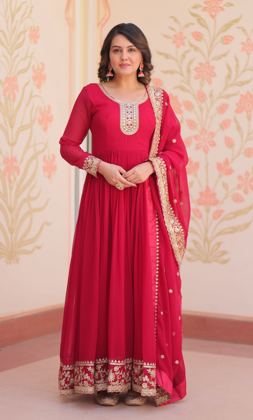 Vedant Vastram Georgette Embroidery & Sequence Work Stitched Ethnic Gown-Pink
