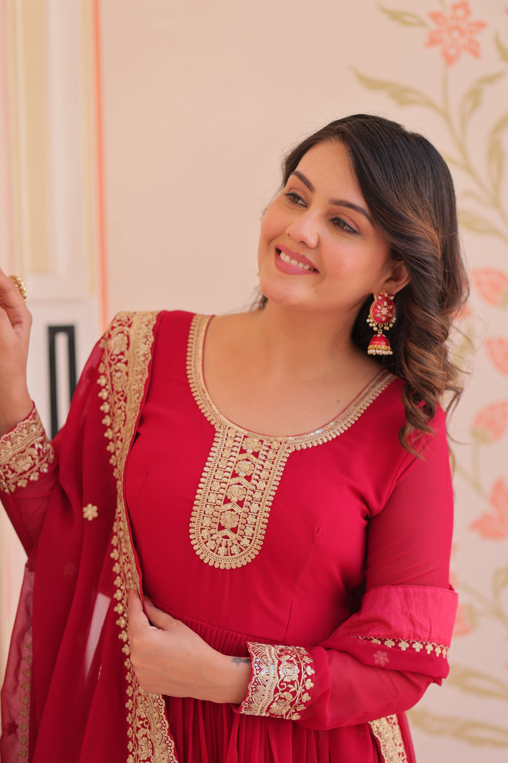 Vedant Vastram Georgette Embroidery & Sequence Work Stitched Ethnic Gown-Pink