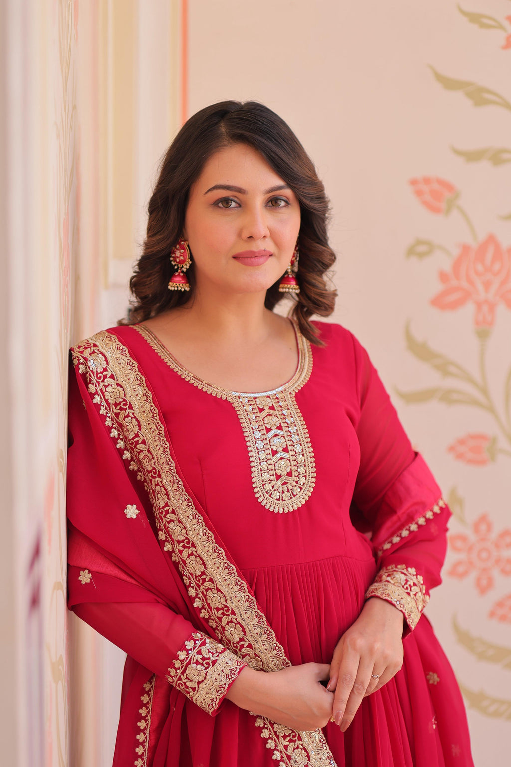 Vedant Vastram Georgette Embroidery & Sequence Work Stitched Ethnic Gown-Pink
