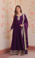 Vedant Vastram Georgette Embroidery & Sequence Work Stitched Ethnic Gown-Purple