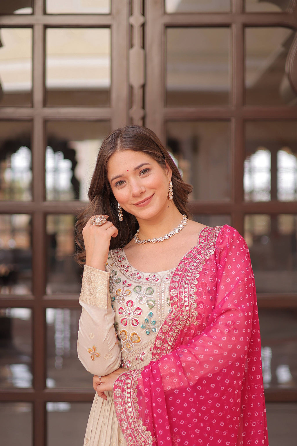Vedant Vastram Russian Silk Embroidery & Sequence Work Stitched Ethnic Gown-Pink