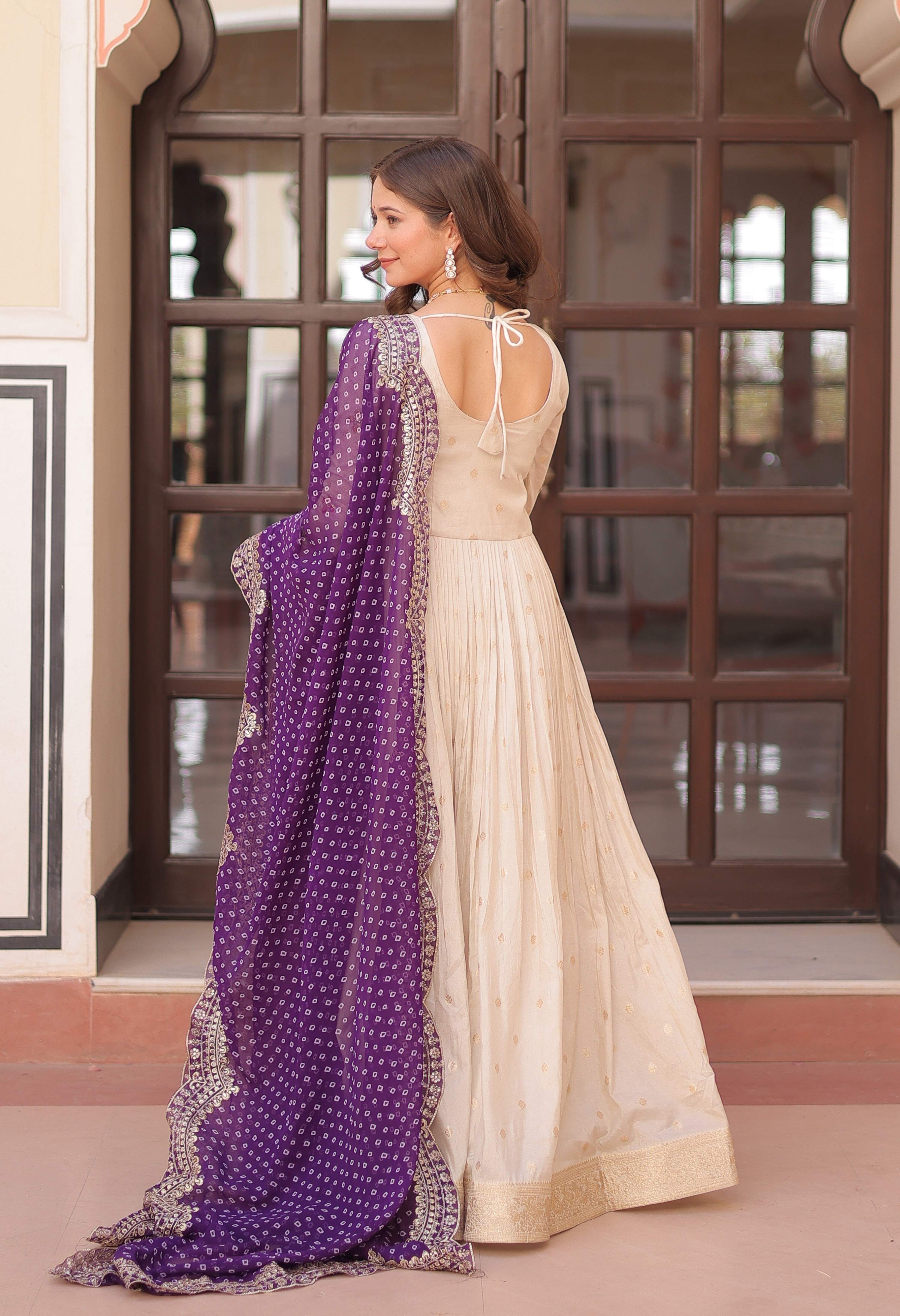 Vedant Vastram Russian Silk Embroidery & Sequence Work Stitched Ethnic Gown-Purple