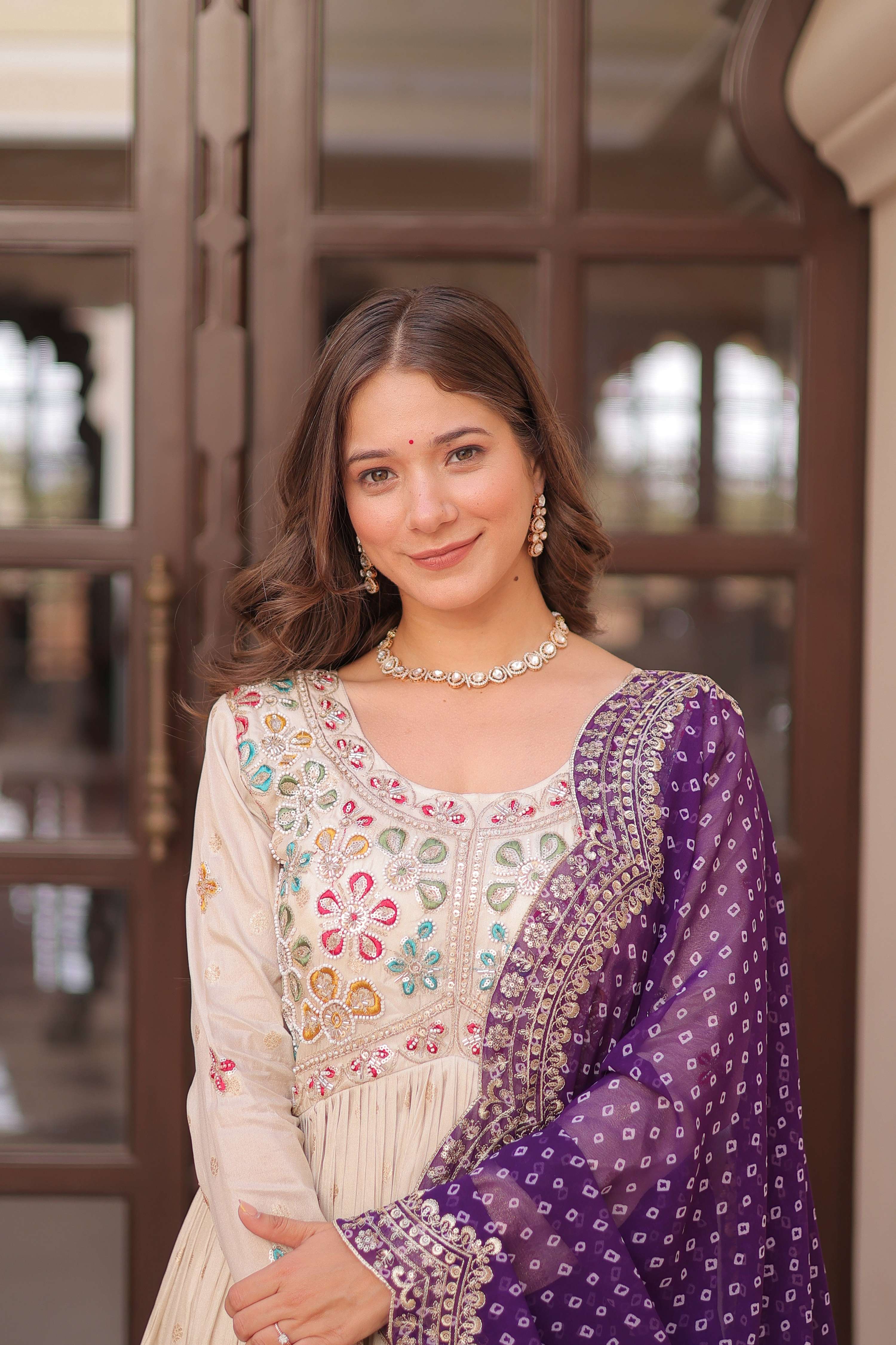 Vedant Vastram Russian Silk Embroidery & Sequence Work Stitched Ethnic Gown-Purple