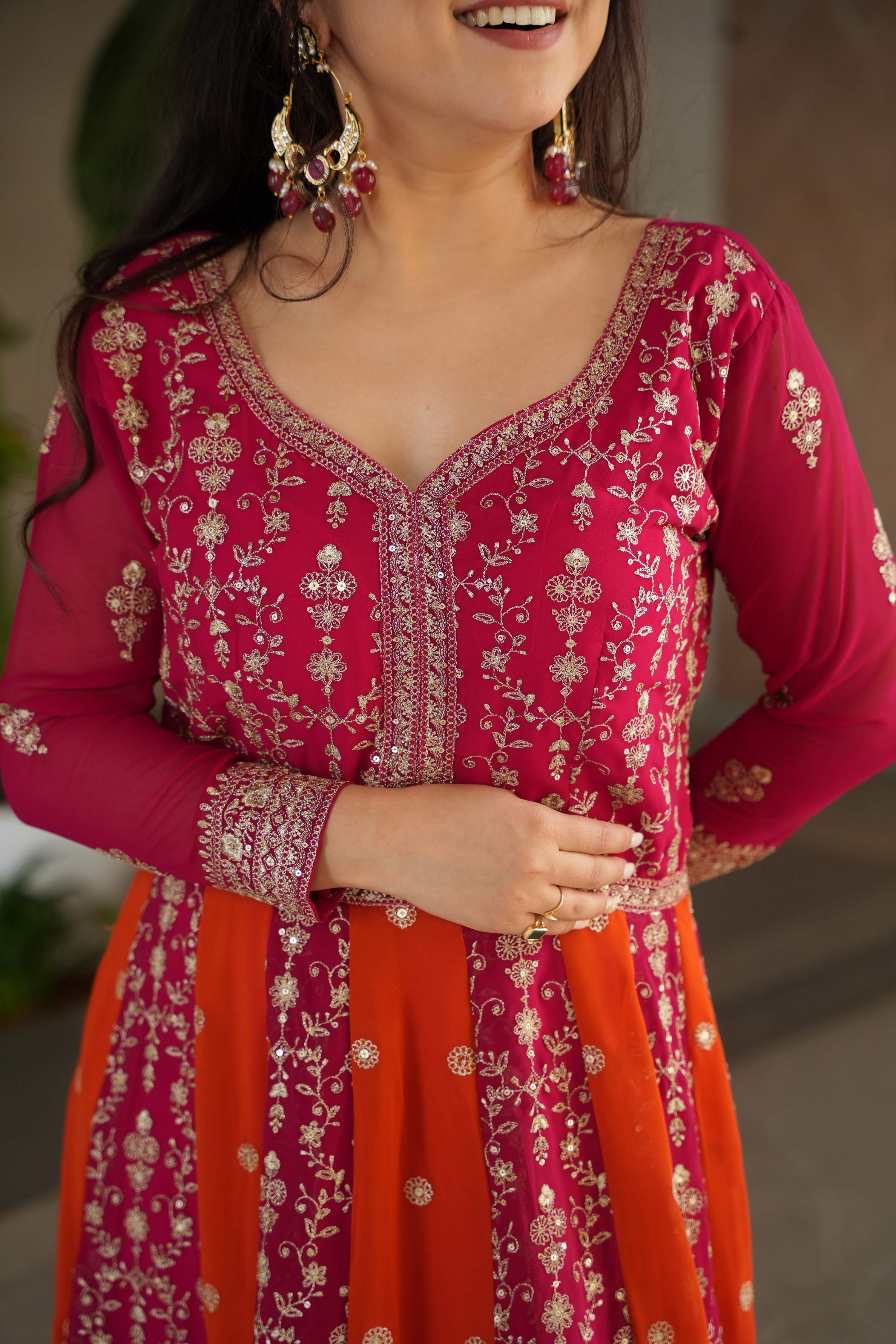 Vedant Vastram Georgette Embroidery & Sequence Work Stitched Ethnic Gown-Pink