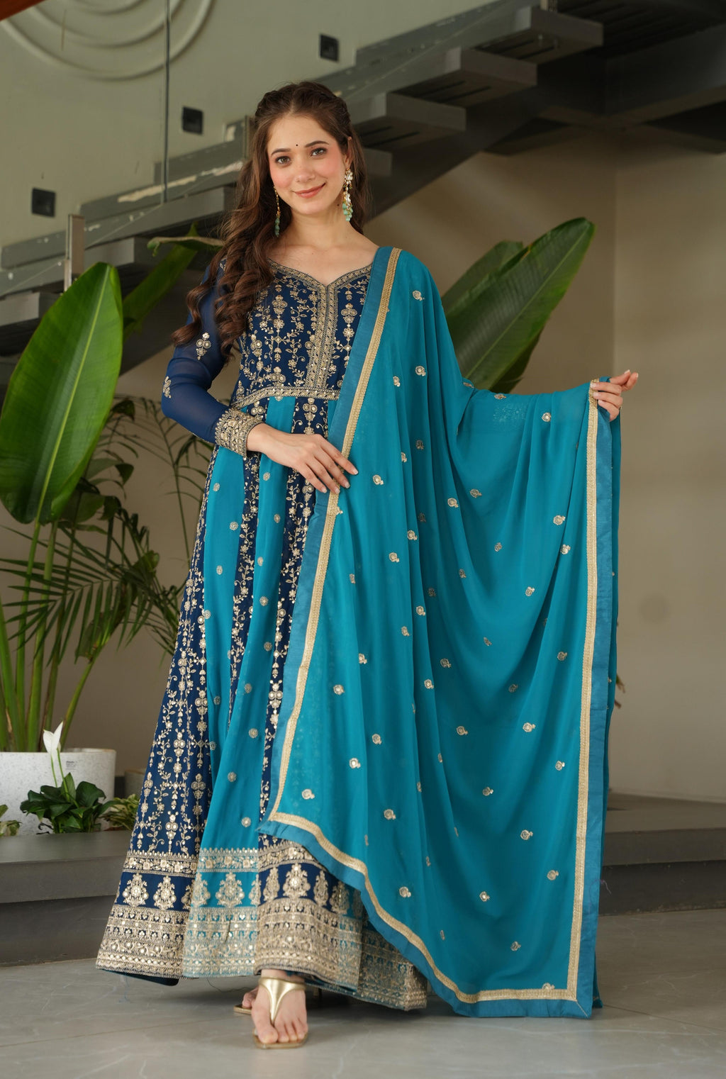 Vedant Vastram Georgette Embroidery & Sequence Work Stitched Ethnic Gown-Rama