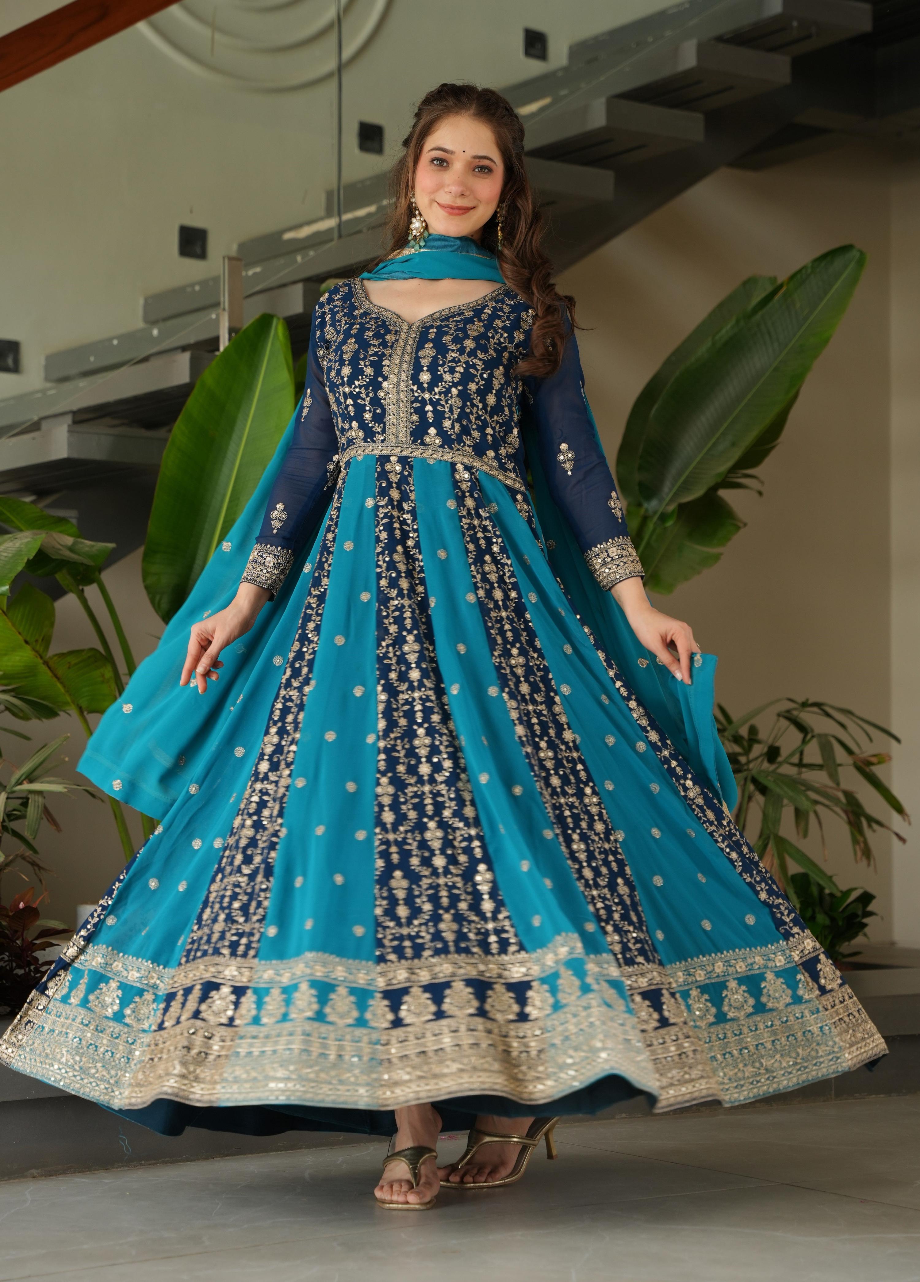 Vedant Vastram Georgette Embroidery & Sequence Work Stitched Ethnic Gown-Rama