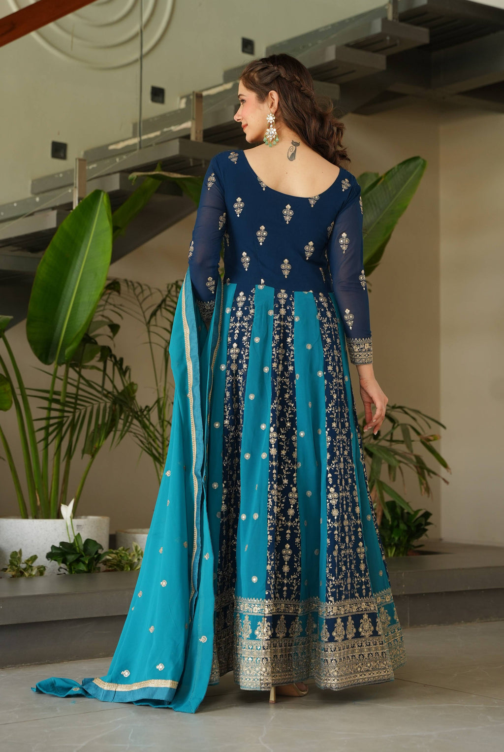 Vedant Vastram Georgette Embroidery & Sequence Work Stitched Ethnic Gown-Rama