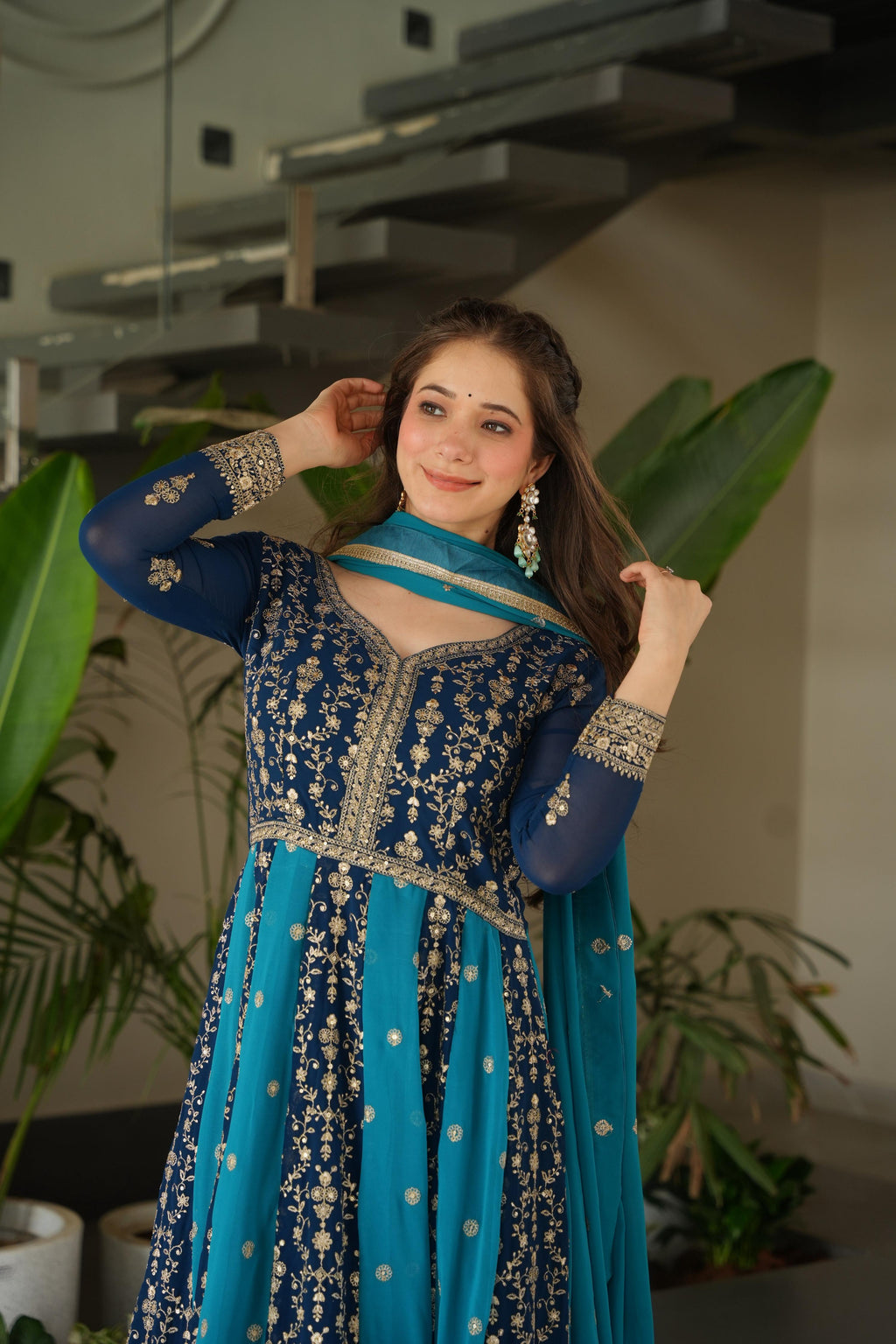 Vedant Vastram Georgette Embroidery & Sequence Work Stitched Ethnic Gown-Rama