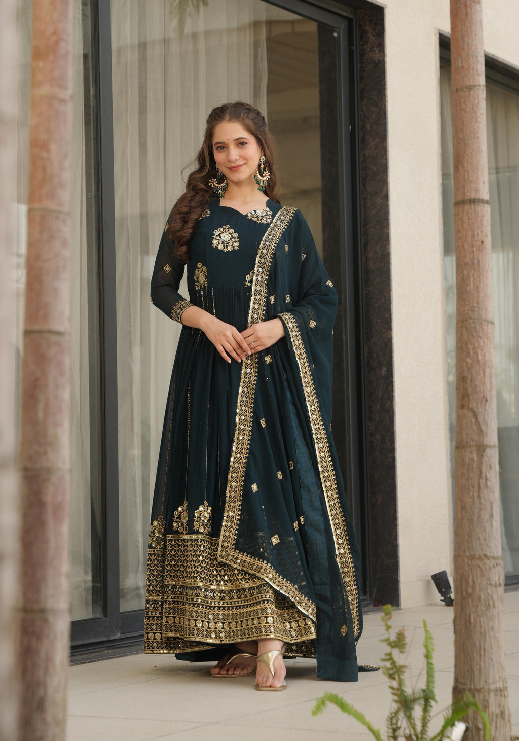 Vedant Vastram Georgette Embroidery & Sequence Work Stitched Ethnic Gown-Rama