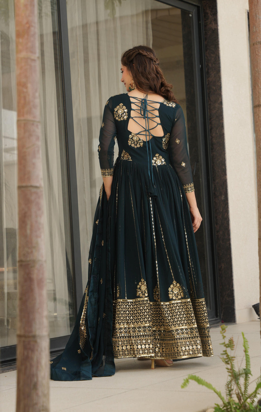 Vedant Vastram Georgette Embroidery & Sequence Work Stitched Ethnic Gown-Rama
