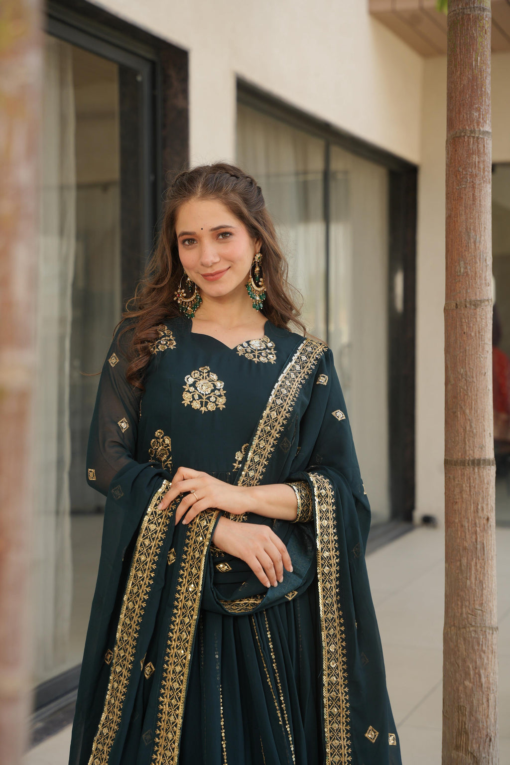 Vedant Vastram Georgette Embroidery & Sequence Work Stitched Ethnic Gown-Rama