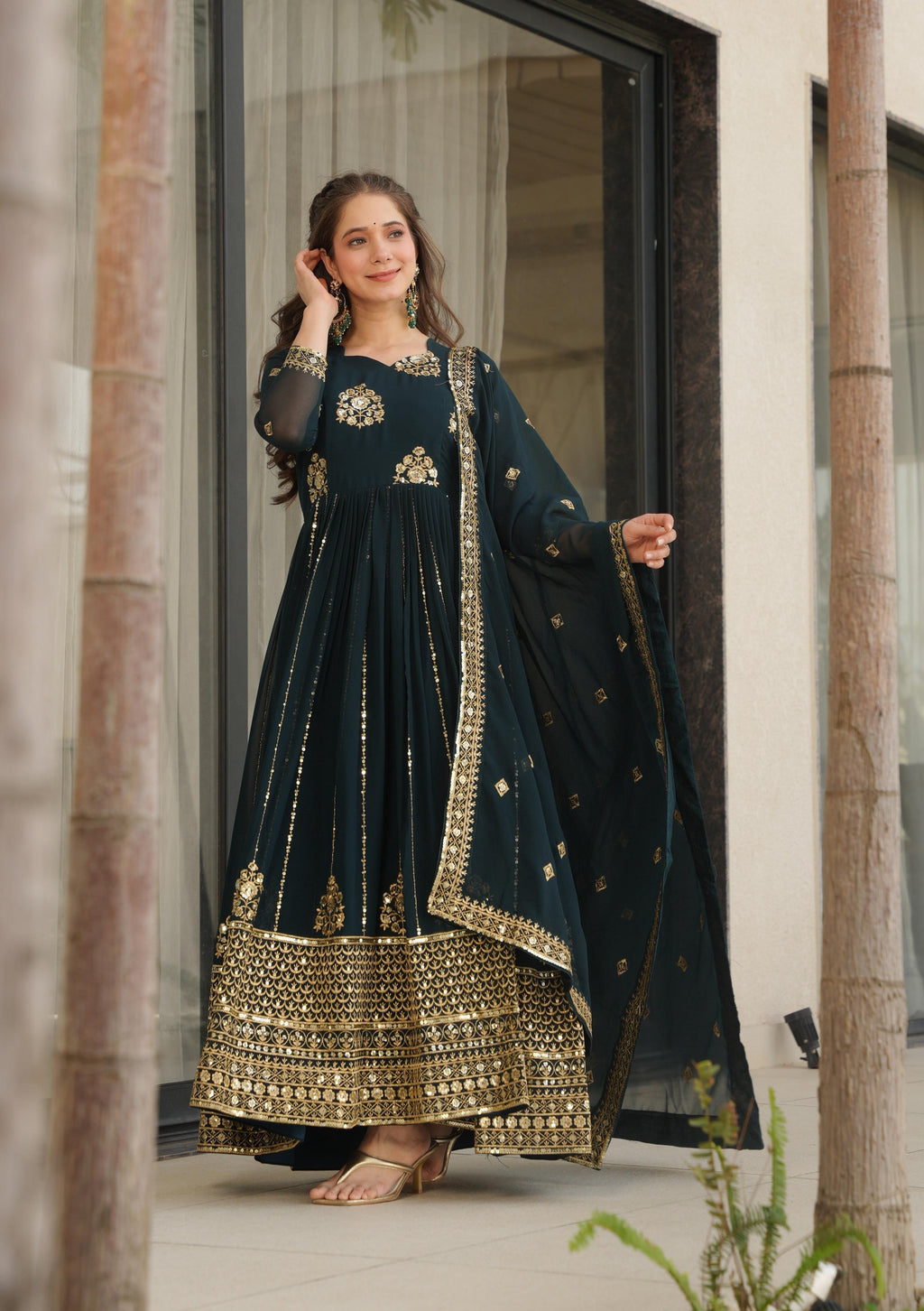 Vedant Vastram Georgette Embroidery & Sequence Work Stitched Ethnic Gown-Rama
