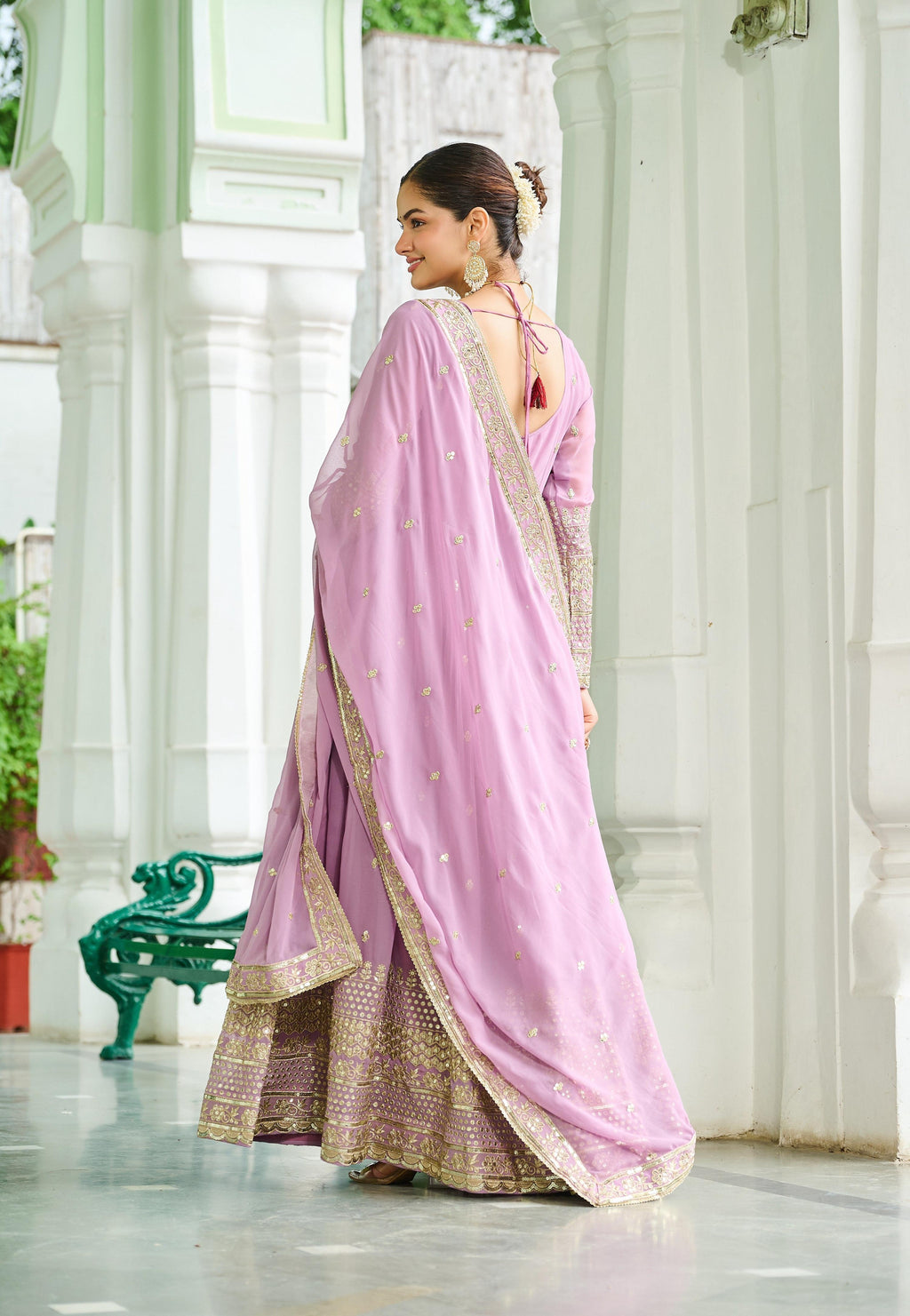 Vedant Vastram Georgette Embroidery & Sequence Work Stitched Ethnic Gown-Pink