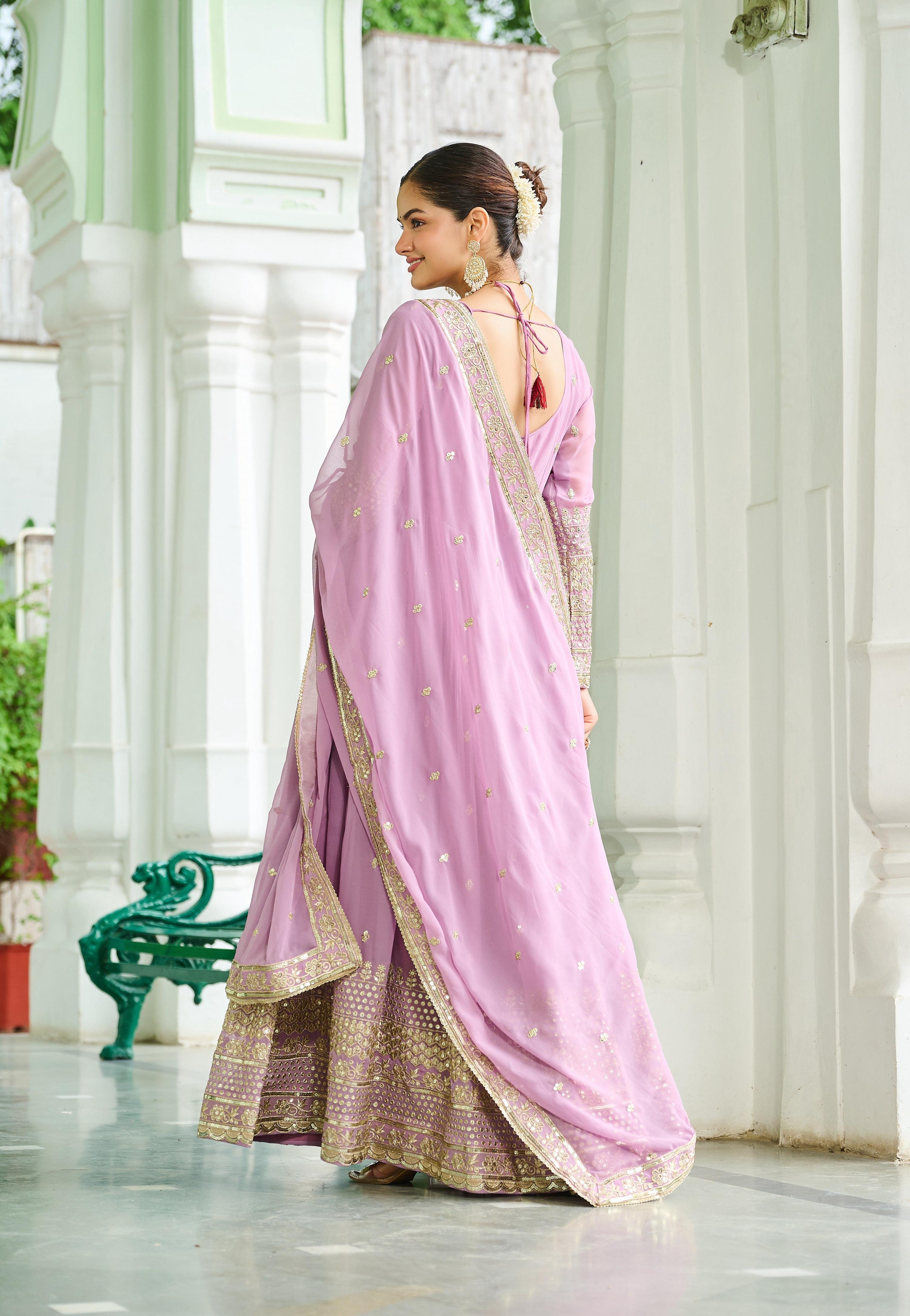 Vedant Vastram Georgette Embroidery & Sequence Work Stitched Ethnic Gown-Pink