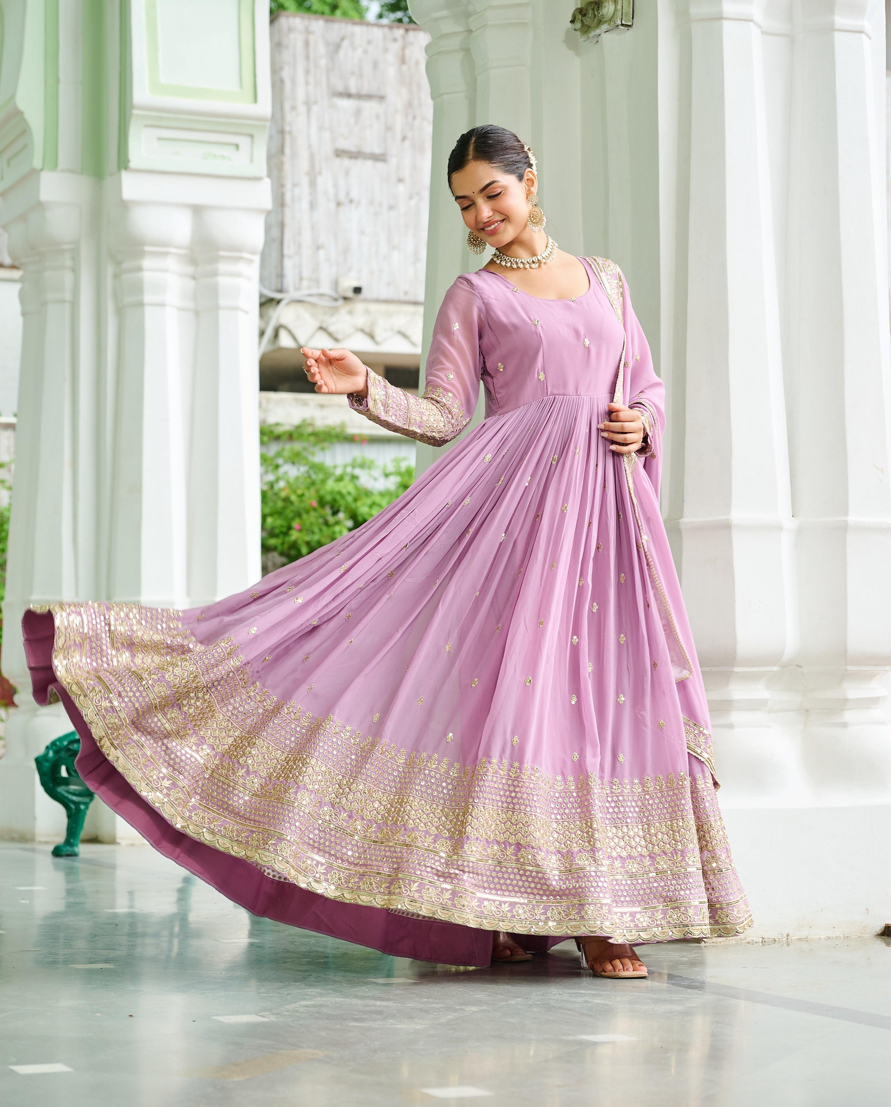 Vedant Vastram Georgette Embroidery & Sequence Work Stitched Ethnic Gown-Pink