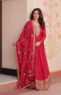 Vedant Vastram Georgette Embroidery & Sequence Work Stitched Ethnic Gown-Pink