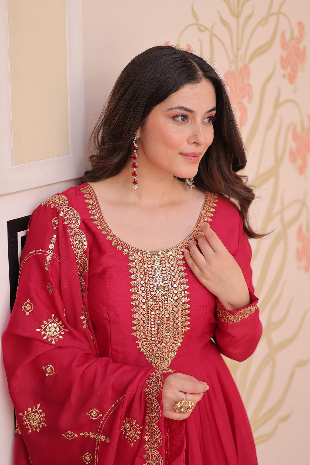 Vedant Vastram Georgette Embroidery & Sequence Work Stitched Ethnic Gown-Pink
