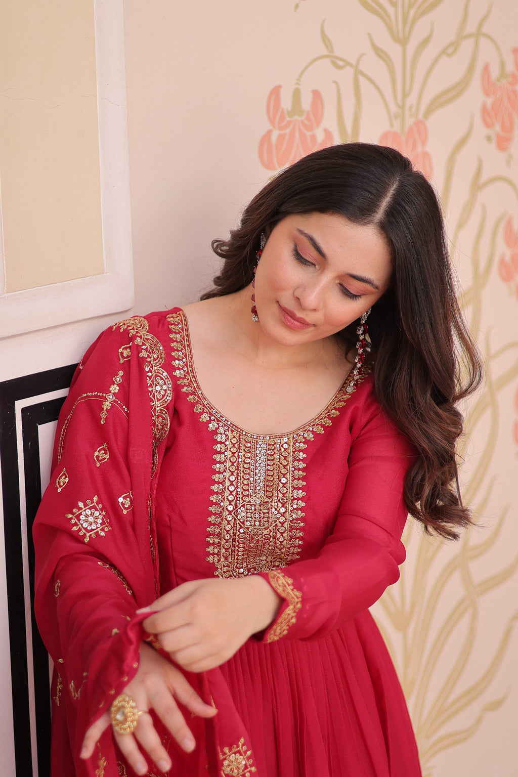 Vedant Vastram Georgette Embroidery & Sequence Work Stitched Ethnic Gown-Pink