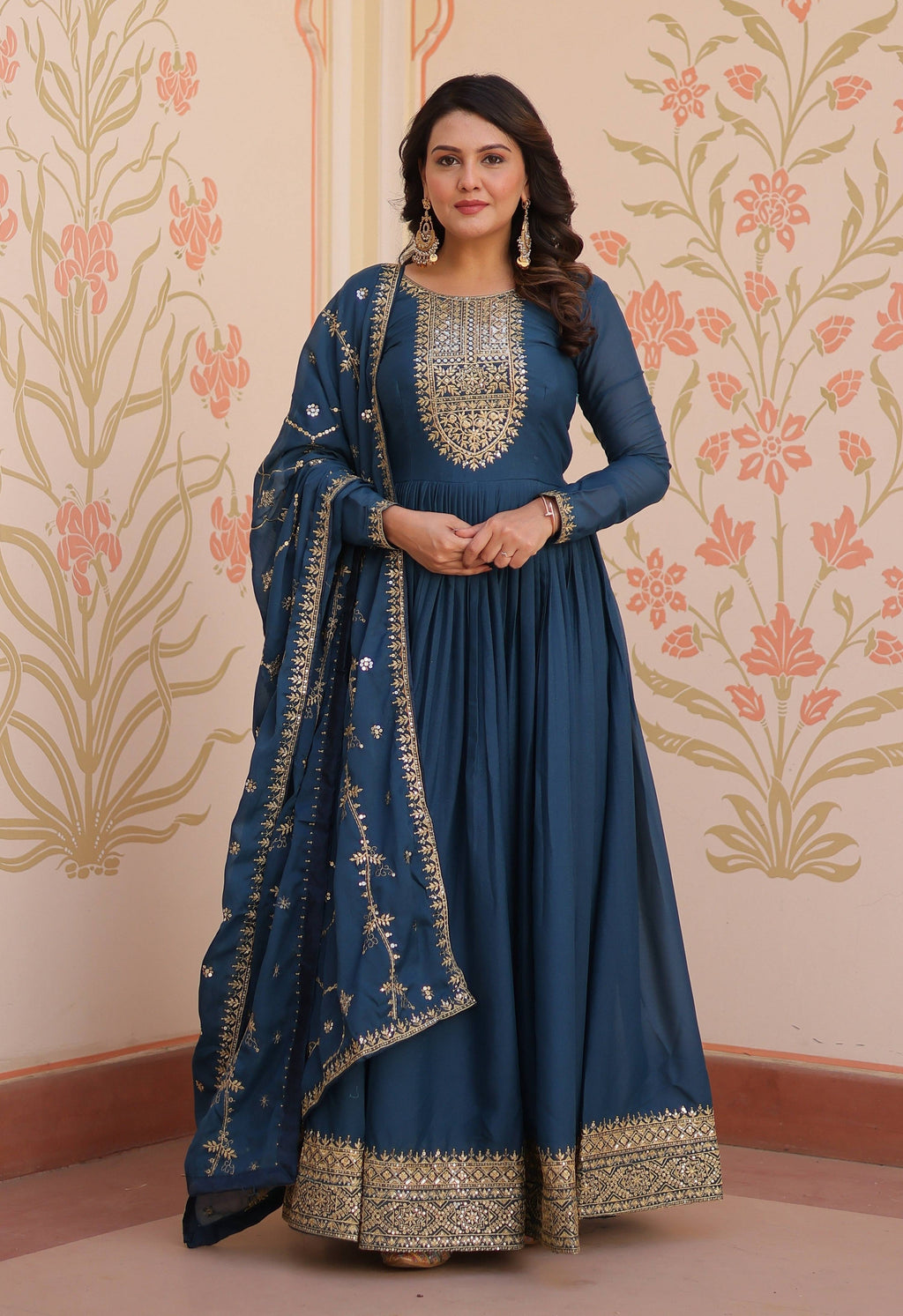 Vedant Vastram Georgette Embroidery & Sequence Work Stitched Ethnic Gown-Rama