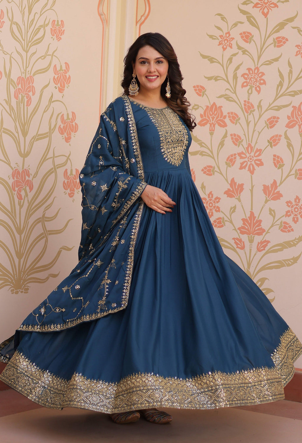 Vedant Vastram Georgette Embroidery & Sequence Work Stitched Ethnic Gown-Rama
