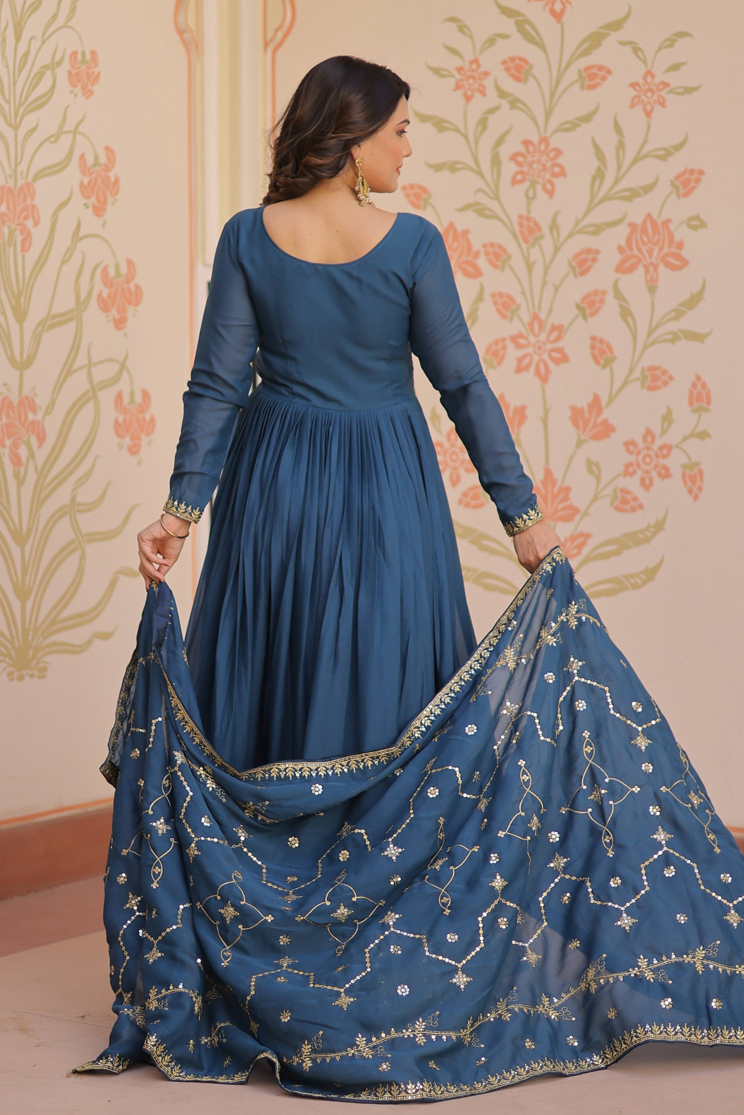 Vedant Vastram Georgette Embroidery & Sequence Work Stitched Ethnic Gown-Rama
