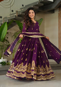 Vedant Vastram Georgette Embroidery & Sequence Work Stitched Ethnic Gown-Purple
