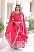 Vedant Vastram Vichitra Silk Embroidery & Sequence Work Stitched Ethnic Gown-Pink