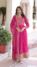 Vedant Vastram Georgette Embroidery & Sequence Work Stitched Ethnic Gown-Pink
