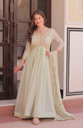Vedant Vastram Georgette Embroidery & Sequence Work Stitched Ethnic Gown-Pista