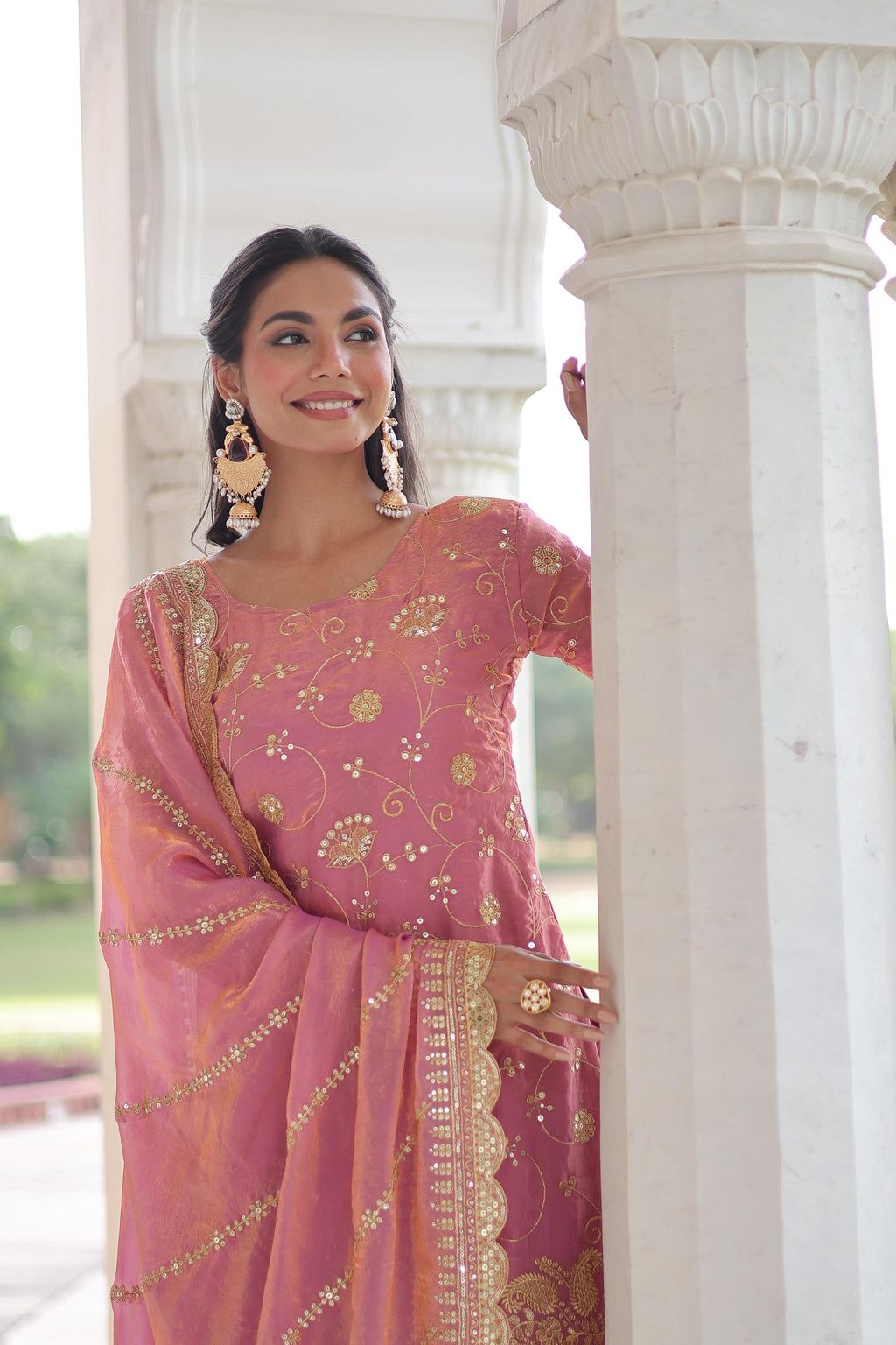 Vedant Vastram Russian Silk Embroidery & Sequence Work Stitched Ethnic Sharara Set-Pink