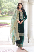 Vedant Vastram Heavy Velvet Embroidery & Sequence Work Stitched Salwar Suit Set-Green