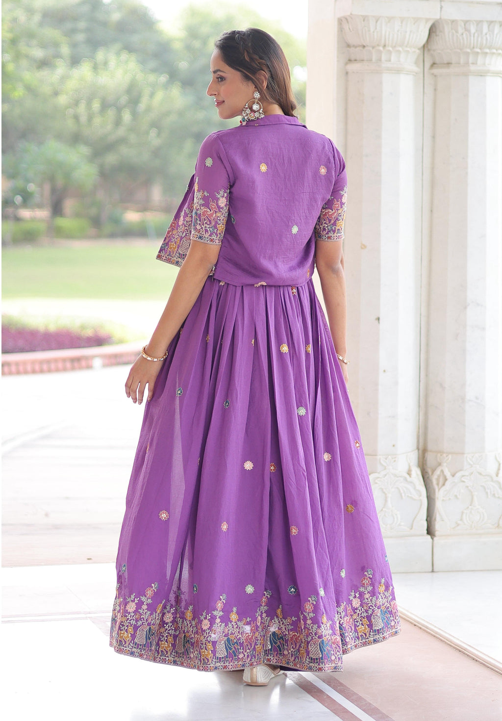 Vedant Vastram Vichitra Silk Embroidery & Sequence Work Stitched Ethnic Gown-Purple