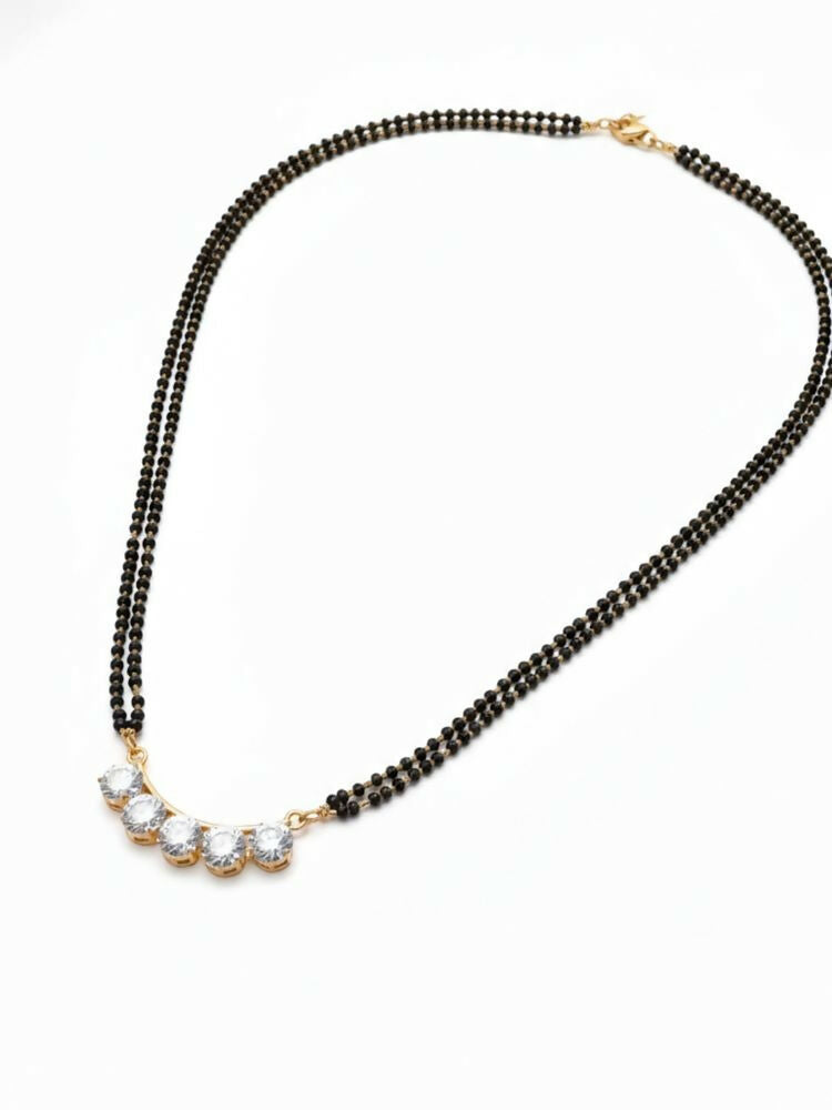 NVR Women Gold Plated Black Beaded Mangalsutra