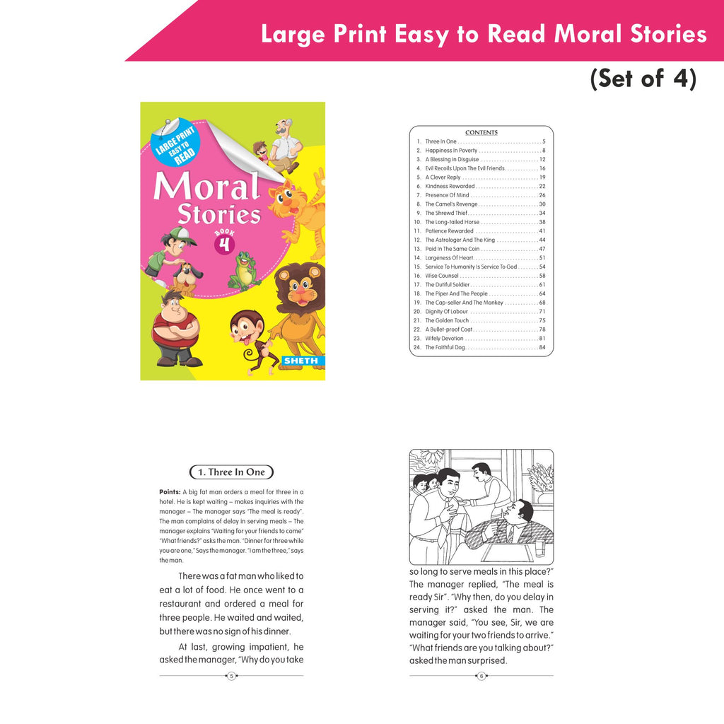 Large Print Easy to Read Moral Stories Set of 4| Bedtime Stories Books for Kids| Ages 4-8 Years