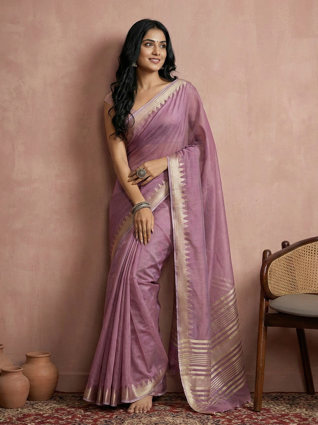Anaita Lavender Cotton Saree With Blouse