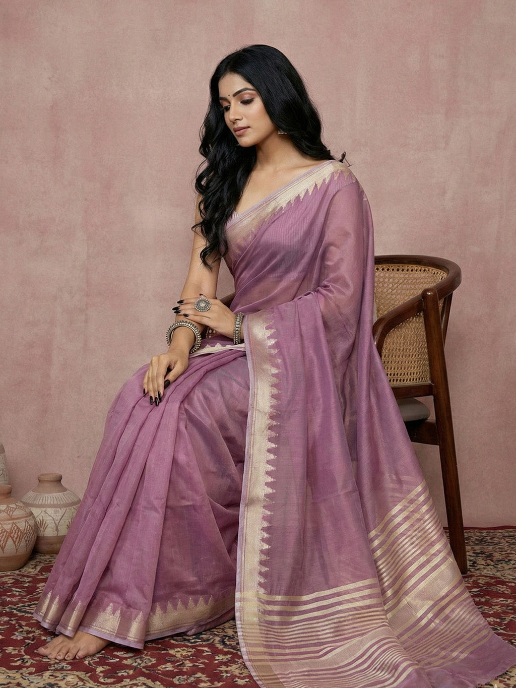 Anaita Lavender Cotton Saree With Blouse