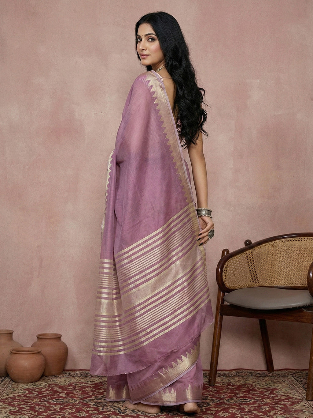 Anaita Lavender Cotton Saree With Blouse