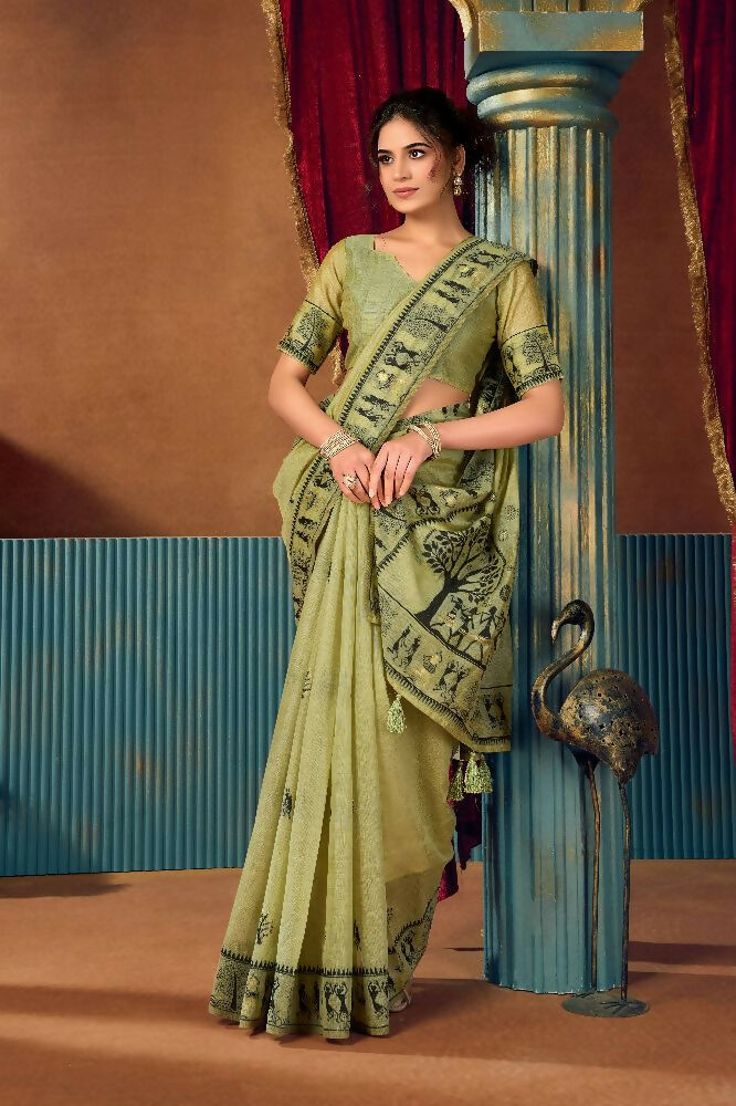Jyoti Fashion Women's Green Modal Zari Woven Saree with Blouse