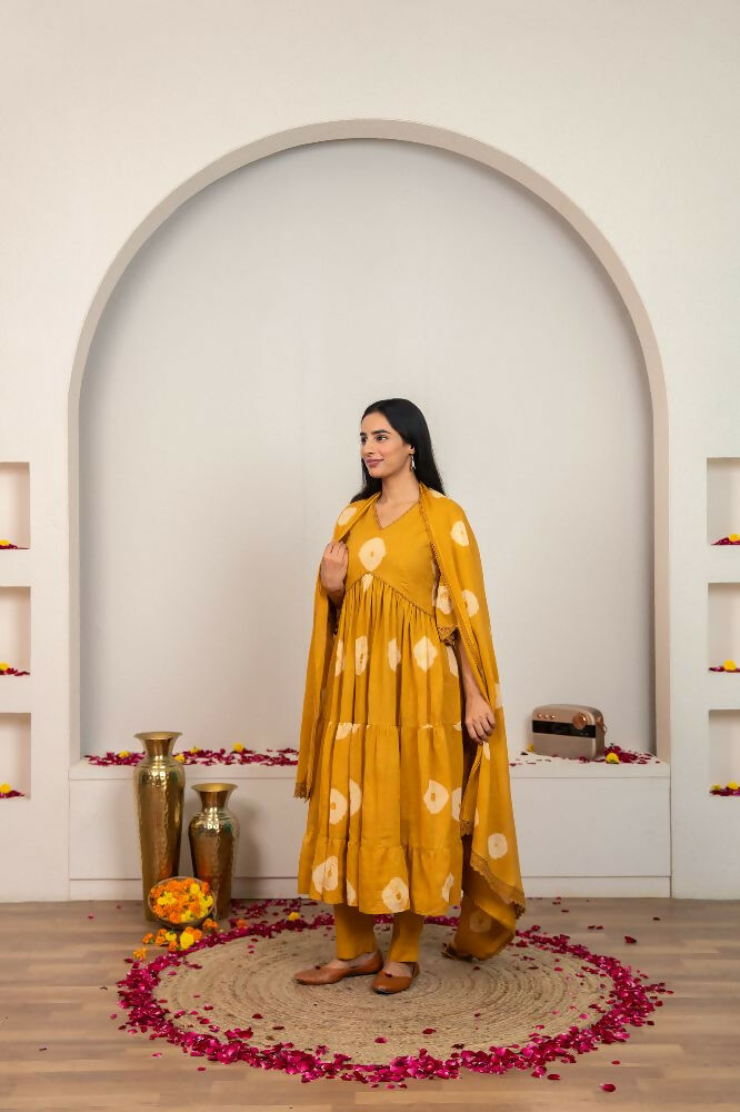 Joban Fashion Musard Yellow Tie & Dye Cotton Suit Set