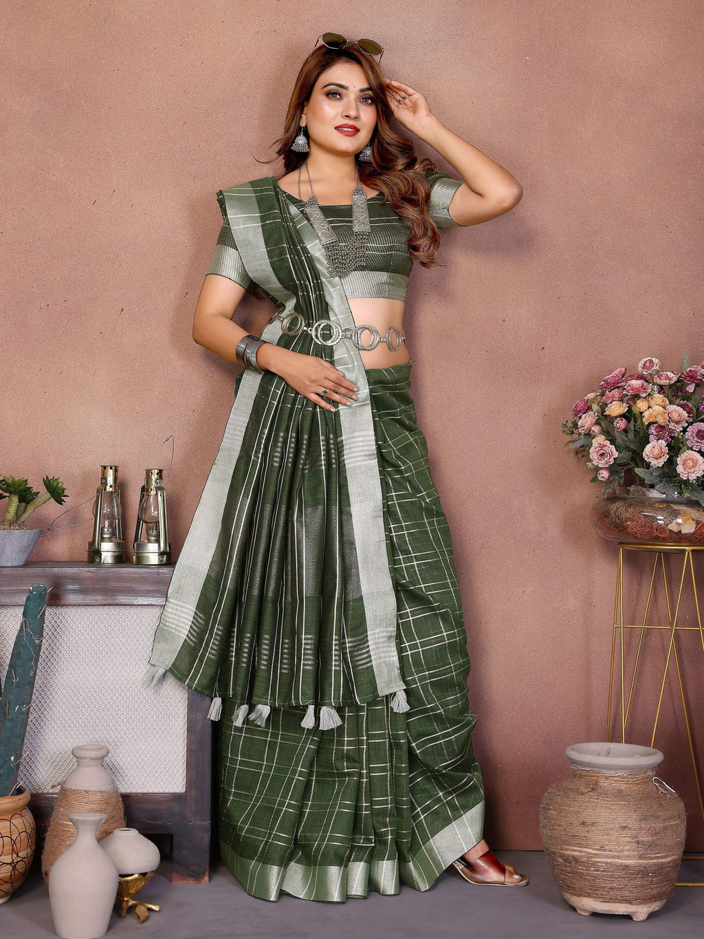 Aastha Fashion Mehndi Linen Weaving Saree