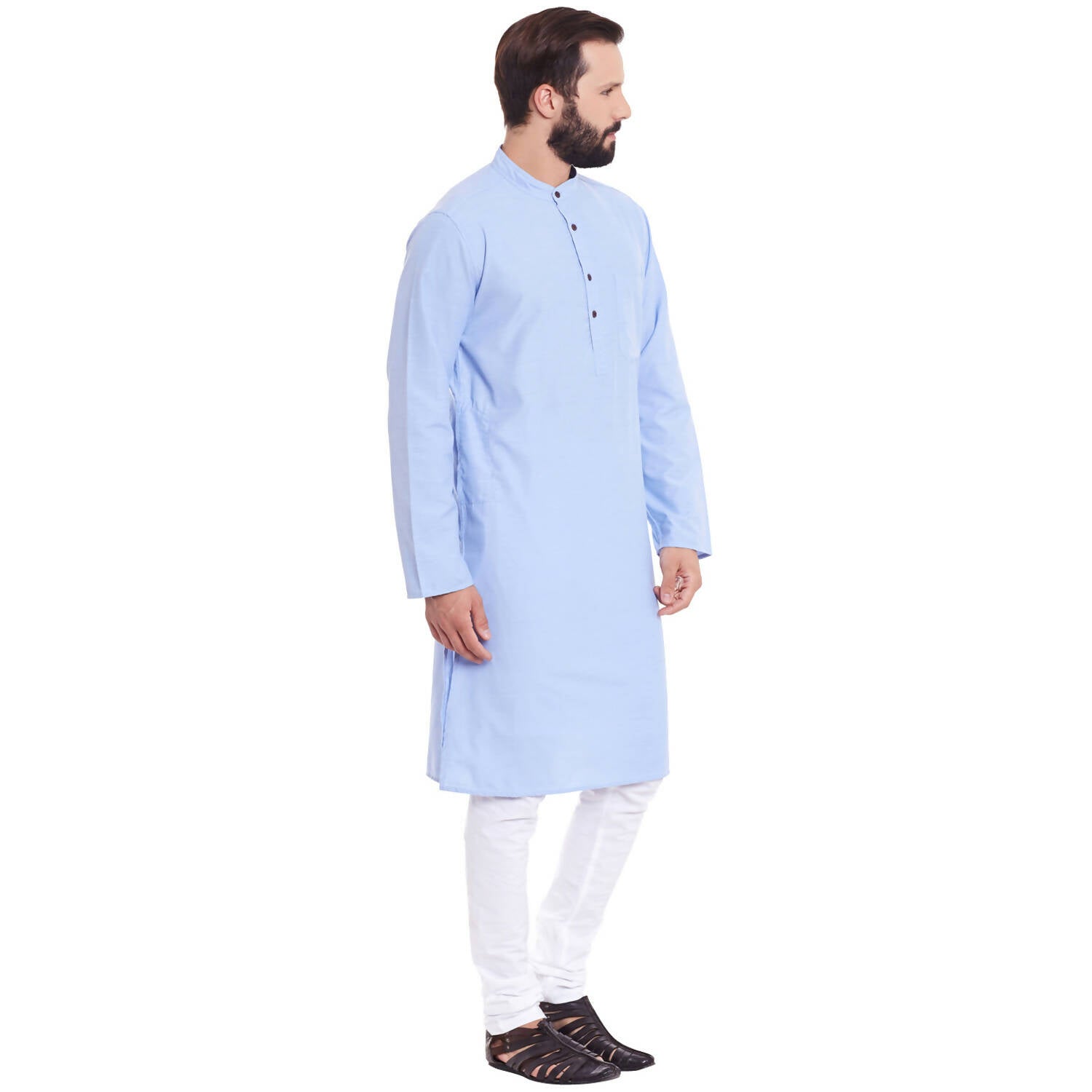 Even Apparels Blue Color Pure Cotton Men's Kurta With Band Collar