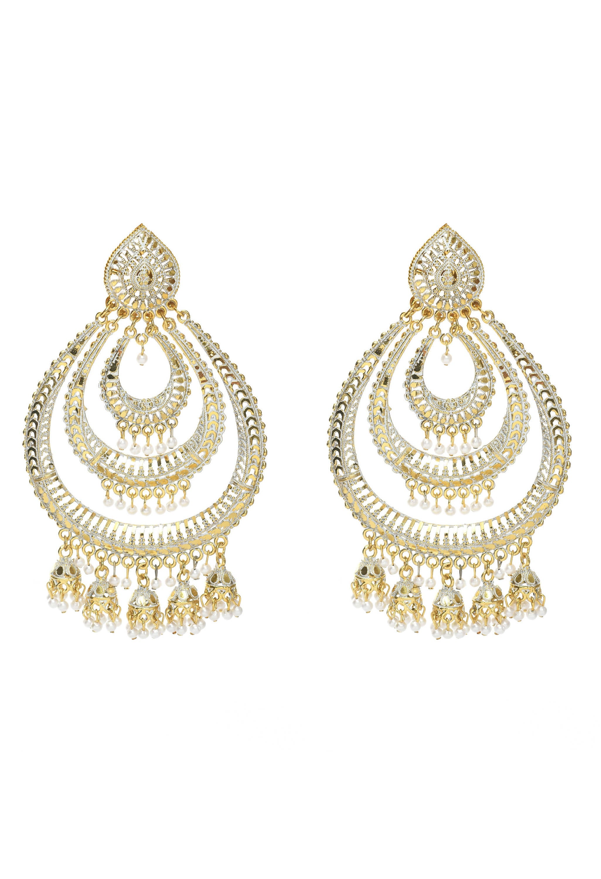 Mominos Fashion Johar Kamal Triple Circle White With Red Golden Big Size Earrings
