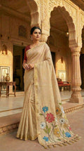 Vastranavya Cream Muga Cotton Meenakari & Azarakh Pallu Saree with Contrast Blouse