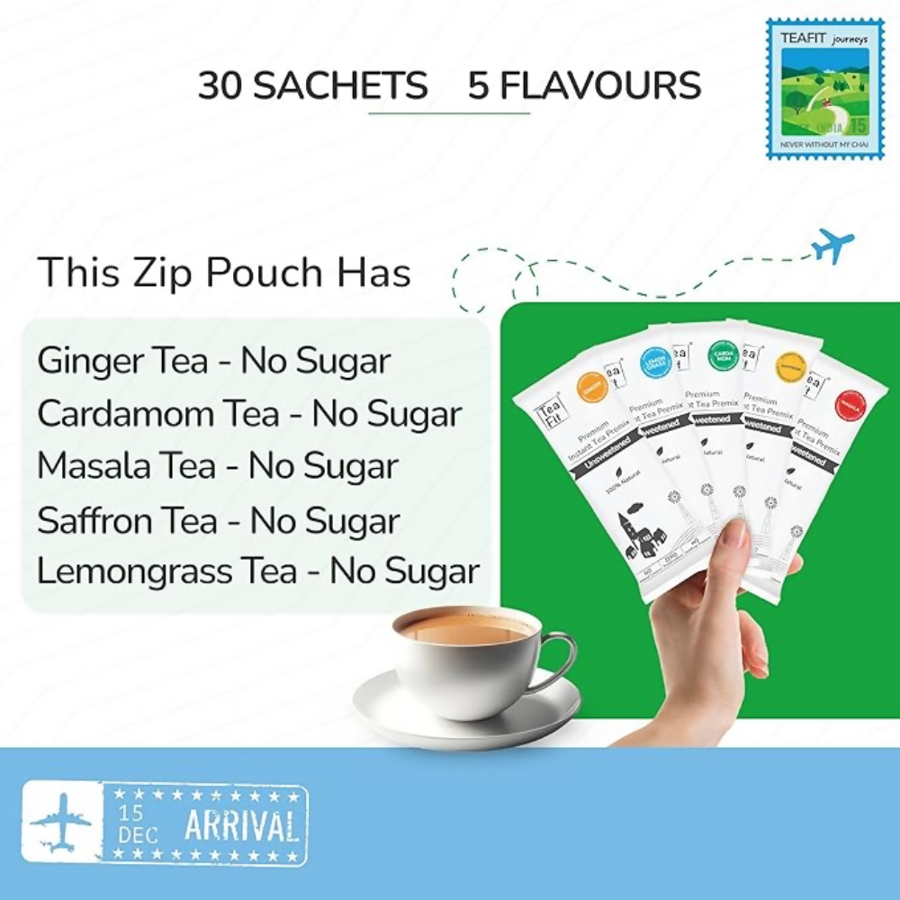 TeaFit Premium NO SUGAR Instant Assorted Tea Premix - Traveler Pack